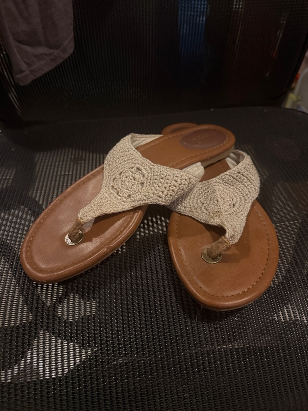 The Sak Beige Crochet Thong Sandals with Brown Footbed